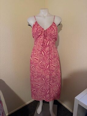 Sienna Sky Pink and Cream Leaf-Print Midi Dress